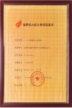 Certificate of National Torch Plan Projects